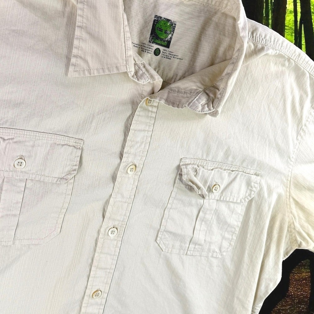 Timberland Shirt Men XL Vintage Hiking Safari Beige Short Sleeve Button Utility